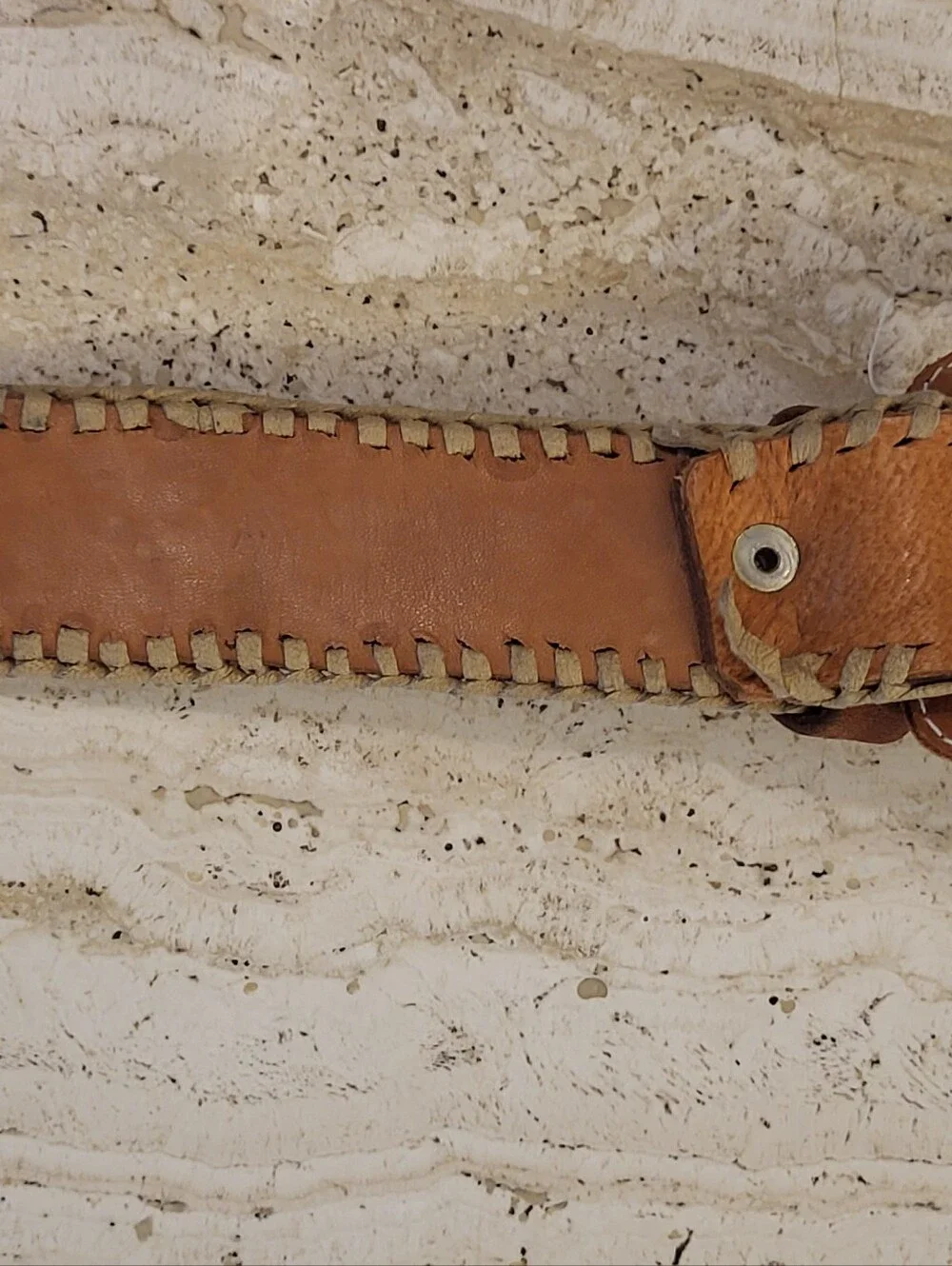 Handmade In Guatamala 70s/80s Textile And Tooled Leather Belt Size 38